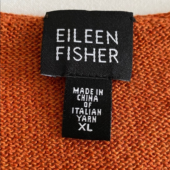 Eileen Fisher Cotton Linen Blend Italian yarn burnt orange Cardigan MOP buttons - Picture 4 of 13